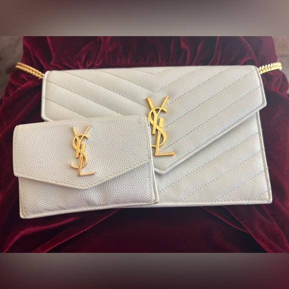 Yves Saint Laurent Handbags - Beige YSL Uptown compact wallet